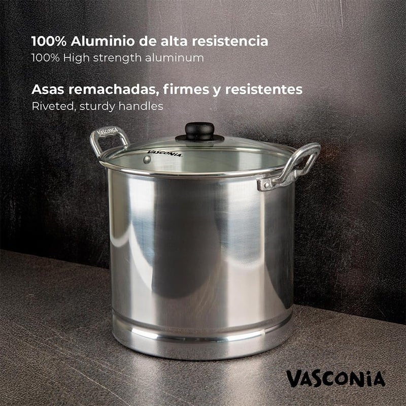 Vasconia 32-Quart Steamer Pot (Aluminum) with Tray & Glass Lid - For Most Stoves (Hand-Wash only) Large Stock Pot for Tamales, Steaming, Boiling & Frying - Makes Seafood, Pasta, Vegetables & More - Image 4